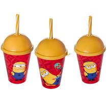 3 Copo Com Canudo Infantil Festa Lembrancinha Heróis 280ml - 3 Copo Com Canudo Infantil Festa Lembrancinha Heróis 280ml -