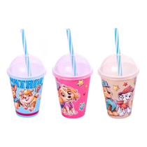 3 Copo Com Canudo Infantil Festa Lembrancinha Heróis 280ml