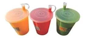 3 Copos Infantil Escolar Canudo Plastico C/ Tampa 200ml Dpg