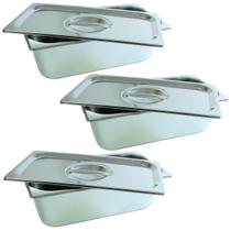 3 Cuba Gastronomica Inox Com Tampa 1/3x200 Gn Buffet Cozinha