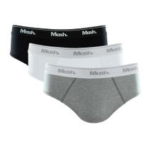 3 Cuecas Slip Normal Básica Em Algodão Mash Masculino Liso Básica