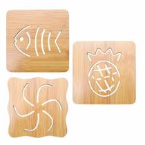 3 Descansos De Panela De Bambu Decorado Sortido 12,5 Cm 3 Descansos De Panela De Bambu Decorado Sortido 12,5 Cm