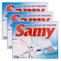 3 Detergente Maquina De Lava Louças Samy 12 Tabletes 250G
