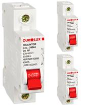 3 Disjuntor Unipolar 6 Amperes Curva C Ourolux