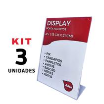 3 Display Expositor Suporte A5 L 15x21 Acrílico (PS) - Adre Utilidades