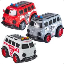 3 Elites Van Polícia Resgate Ambulância Kombi Bombeiro Samu - Bs Toys