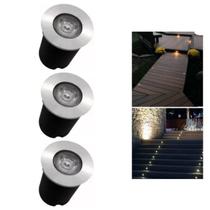 3 Embutido Solo 1w Balizador Led Blindado Ip67 Inox Spot Chão Piso