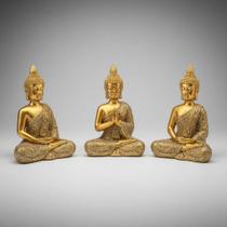 3 Enfeite Mini Buda Tailandês Hindu Sabedoria Luxo