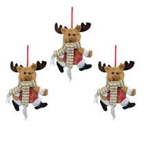3 Enfeites De Natal Alce 20cm Para Pendurar Pelúcia Premium