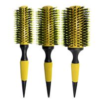 3 Escova de Cabelo Redonda Cerdas Duplas Madeira Profissional Grande