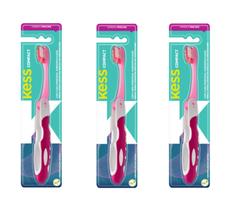 3 Escova de Dente Cerdas Macias Compacta Portátil Kess Rosa