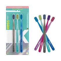 3 Escovas Dentais Pro Cerdas Extra Macias Coloridas Kess