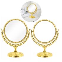 3 Espelhos de Mesa Princesa P/ Maquiagem 360g Dourado Redondo