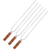 3 Espetos Duplo 70cm De Inox Com Cabo Madeira - Churrasco 3 Espetos Duplo 70cm De Inox Com Cabo Madeira - Churrasco