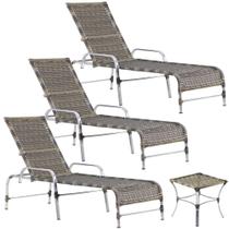 3 Espreguiçadeiras Catar com Mesa Garden para Piscina, Varanda, Área, Jardim e Lazer - Trama Original