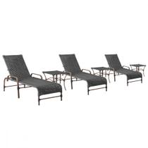 3 Espreguiçadeiras Catar e 3 Mesas Garden Corda Náutica Cor Marrom Trama Original