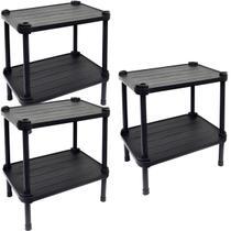 3 Estantes de Plástico Modular Multiuso 2 Prateleiras 1 Torre Preta Montável 26 Kg Qualyplas