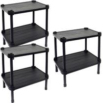 3 Estantes de Plástico Modular Multiuso 2 Prateleiras 1 Torre Preta Montável 26 Kg Qualyplas