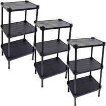 3 Estantes de Plástico Modular Multiuso 3 Prateleiras 1 Torre Preta Montável 39 Kg Qualyplas