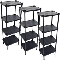 3 Estantes de Plástico Modular Multiuso 4 Prateleiras 1 Torre Preta Montável 52 Kg Qualyplas 3 Estantes de Plástico Modular Multiuso 4 Prateleiras 1 Torre Preta Montável 52 Kg Qualyplas