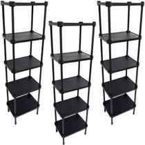 3 Estantes de Plástico Modular Multiuso 5 Prateleiras 1 Torre Preta Montável 65 Kg Qualyplas 3 Estantes de Plástico Modular Multiuso 5 Prateleiras 1 Torre Preta Montável 65 Kg Qualyplas