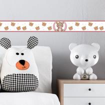 3 Faixas Decorativas Adesivas Infantil Bebê Papel de parede Ursinho Rosa