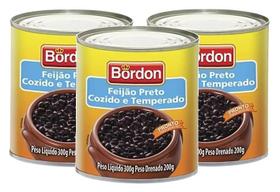 3 FEIJAO PRETO COzido e temperado PRONTO BORDON Lata 300G 3 FEIJAO PRETO COzido e temperado PRONTO BORDON Lata 300G