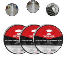 3 Fitas Demarcação Solo Aderente 48mm X 30mt Preta Worker