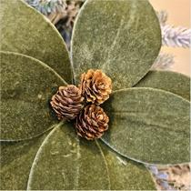 3 Flor Pick Bico Papagaio Natalina Veludo Pinha Verde 45Cm