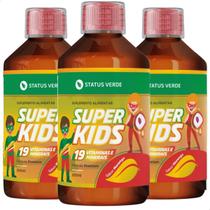 3 Frascos Super Kids Xarope Infantil Multi Vitaminas Kit 750ml Status Verde