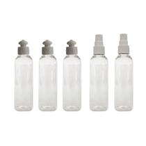 3 Frascos Tampa Push + 2 Spray 100ml Viagem Skincare Shampoo