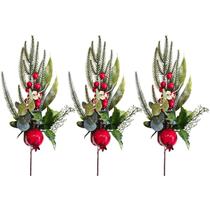 3 Galho Natalino Berries Folhagem Enfeite Arvore Natal 47CM
