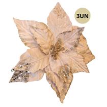 3 Galho Pick Bico De Papagaio Champagne Veludo Glitter Natal - Magizi 3 Galho Pick Bico De Papagaio Champagne Veludo Glitter Natal - Magizi