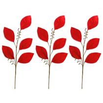 3 Galho Pick Folhas Vermelhas Veludo Árvore de Natal 80Cm - Magizi 3 Galho Pick Folhas Vermelhas Veludo Árvore de Natal 80Cm - Magizi
