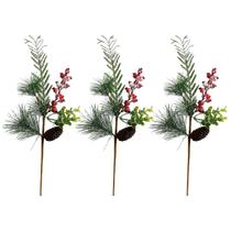 3 Galho Pick Natal Nevado Folhas Berries Pinha Arvore 50Cm