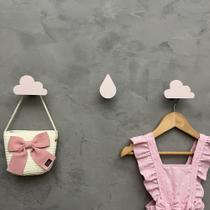 3 Ganchos parede infantil menina nuvem gota céu pingo rosa