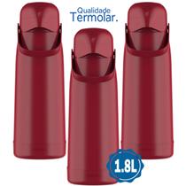 3 Garrafa Térmica Vermelha Magic Pump 1.8 Litros Quente 12H Café Chá Termolar