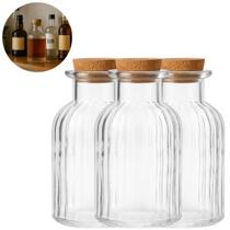 3 Garrafas de Vidro 240ml Com Tampa Rolha Luxo Bar Whisky