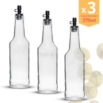 3 Garrafas De Vidro Azeite Long Neck 275ml C/ Bico Dosador