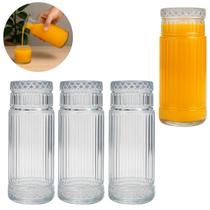 3 Garrafas Moringa de Vidro Canelado 810ml Vintage C/ Copo