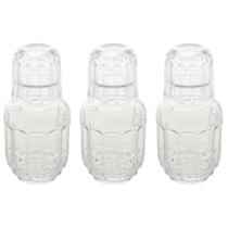 3 Garrafas para Água Moringa de Vidro 500ml Copo Tampa Lyor Faces