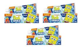 3 Gel Dental Dentil Kids Fluor Cálcio Bob Esponja Bubble Gum