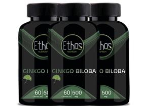 3 Gingko Biloba 60 Capsulas - 500mg Ethos Nutrition
