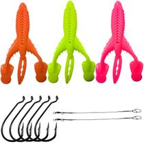 3 Iscas Craw Padlle + Anzol Offset + Chicote Pesca Esportiva