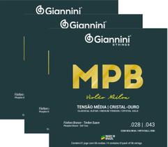 3 Jogos Cordas Violão Nailon Cristal-Ouro Giannini MPB Média 3 Jogos Cordas Violão Nailon Cristal-Ouro Giannini MPB Média