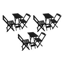 3 Jogos de Mesa Compacta 35x70 com 2 Cadeiras Ideal para Área de Lazer - Preto