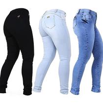 3 Kit C/ Feminina Jeans Calça Cós Alto