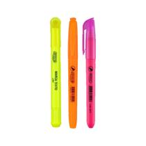 3 Kit Caneta Marca Texto Amarelo Laranja Rosa Ideal Para Estudos