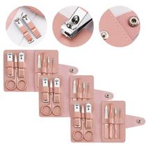 3 Kit Cortador De Unha Portátil Em Aço Inox Estojo Com 7 Peças