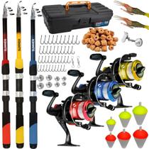3 Kit De Pesca Completo Barato Vara 1,70m + Molinete Maleta